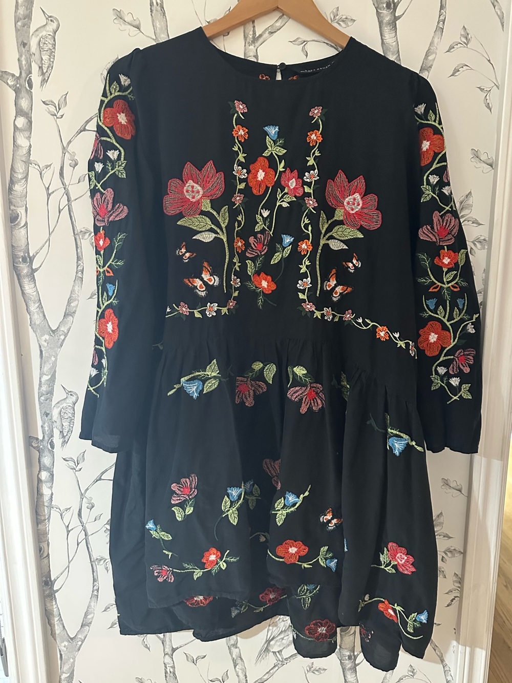 Zara Woman Black Floral Embroidered Mini Dress Size L